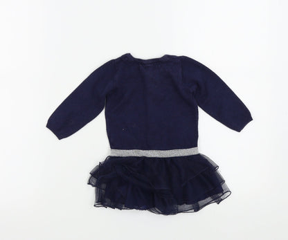 Back view of NAME IT girls’ blue colourblock jumper, size 9-12, months