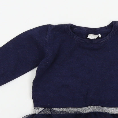 Close-up detail of NAME IT girls’ blue colourblock jumper, size 9-12, months