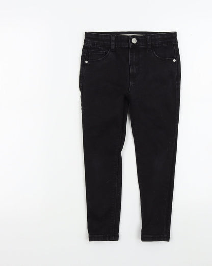Additional front view of denim&co girls’ black colourblock skinny jeans, size 5-6, years