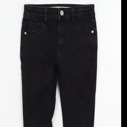 Close-up detail of denim&co girls’ black colourblock skinny jeans, size 5-6, years