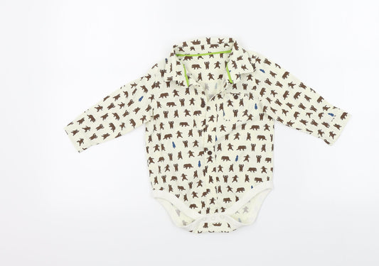 M&S Boys Beige Colourblock  Babygrow One-Piece Size 6-9 Months