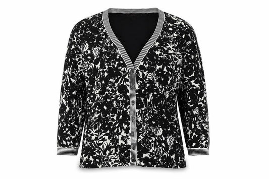 Monsoon Womens Black Geometric  Cardigan Jumper Size 12