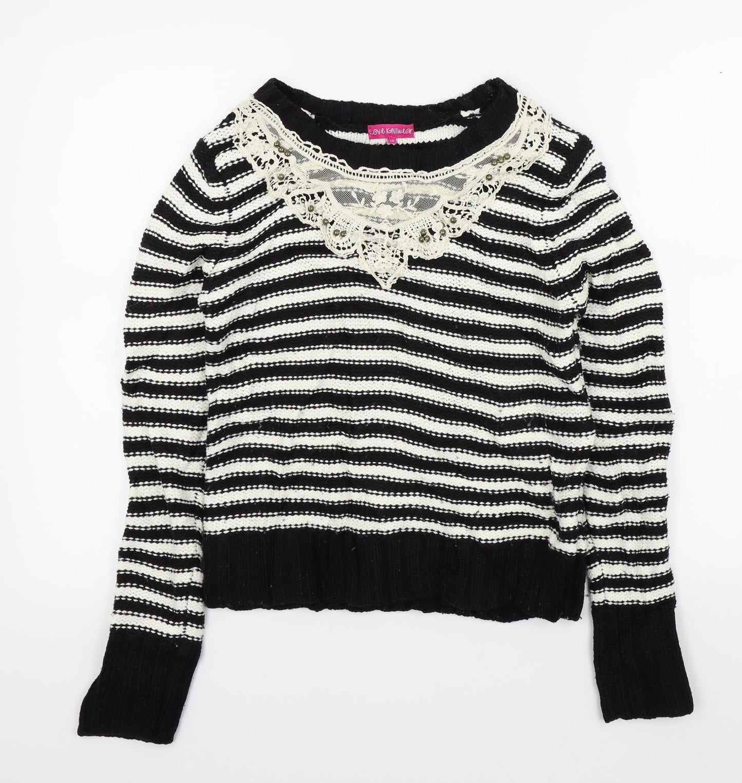 F&F Womens Black Striped  Pullover Jumper Size 10