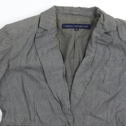 Close-up detail of French Connection women’s grey jacket blazer, size UK 6