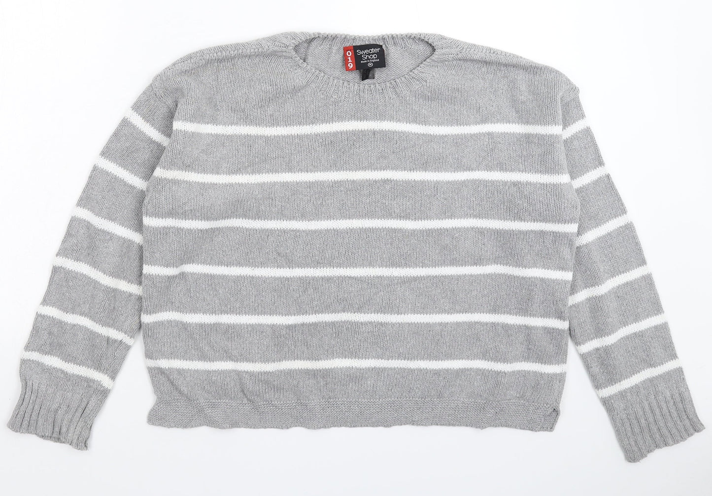 Sweater Shop Womens Grey Striped Knit Pullover Jumper Size M