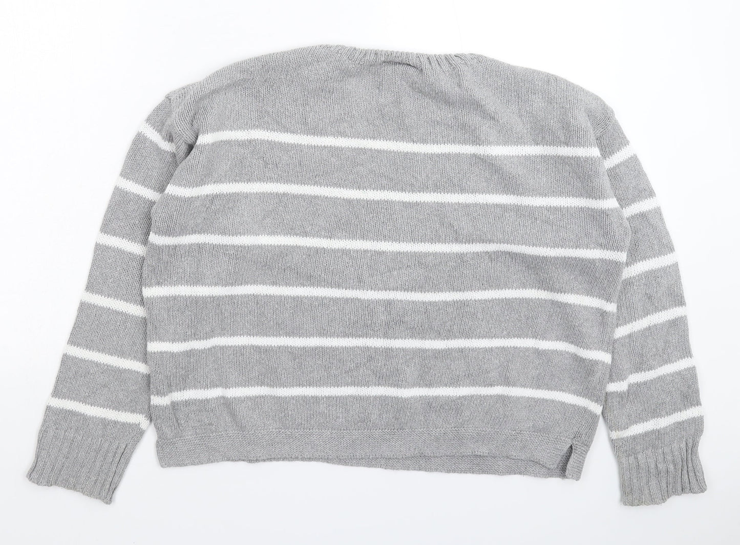 Sweater Shop Womens Grey Striped Knit Pullover Jumper Size M