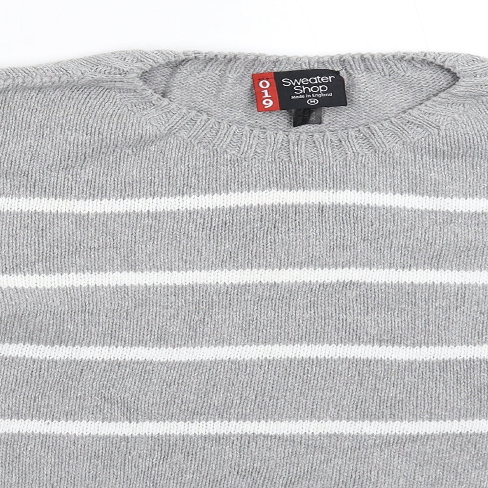 Sweater Shop Womens Grey Striped Knit Pullover Jumper Size M