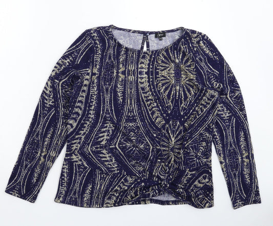 Emreco Womens Blue Geometric Knit Pullover Jumper Size 14
