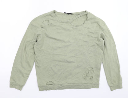 Additional front view of Atmosphere women’s green pullover sweatshirt, size UK 8, - distressed
