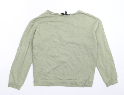 Back view of Atmosphere women’s green pullover sweatshirt, size UK 8, - distressed