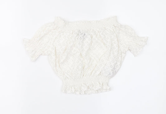 Topshop Womens Ivory Geometric  Cropped Blouse Size 6