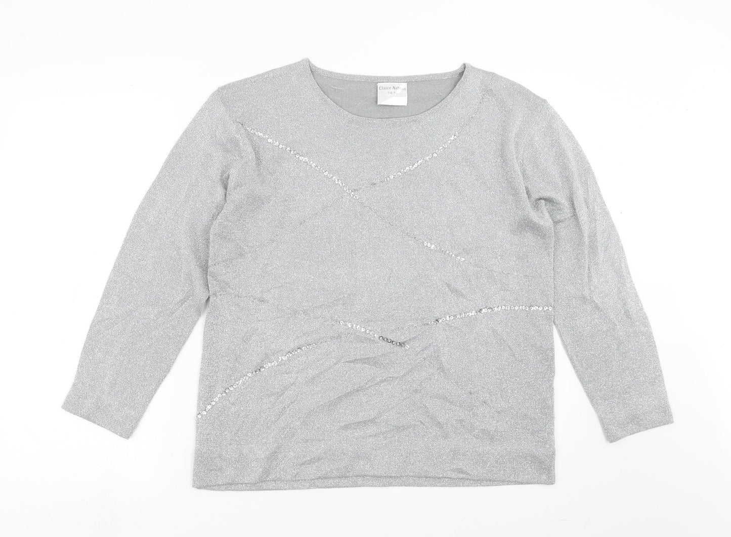 Claire Ashton Womens Silver   Pullover Jumper Size 14  - beaded, sequins