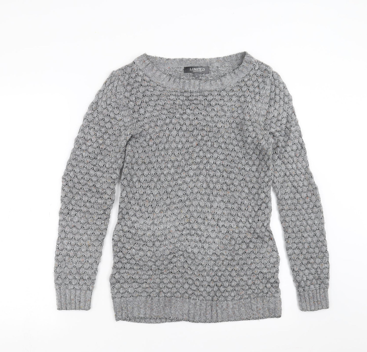 Limited collection Womens Grey Geometric Knit Pullover Jumper Size 10