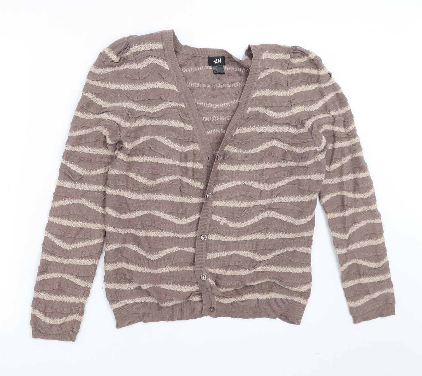 H&M Womens Beige Striped Knit Cardigan Jumper Size M
