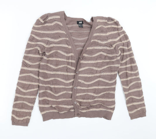 H&M Womens Beige Striped Knit Cardigan Jumper Size M