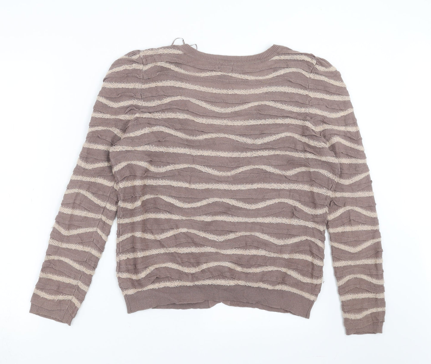 H&M Womens Beige Striped Knit Cardigan Jumper Size M