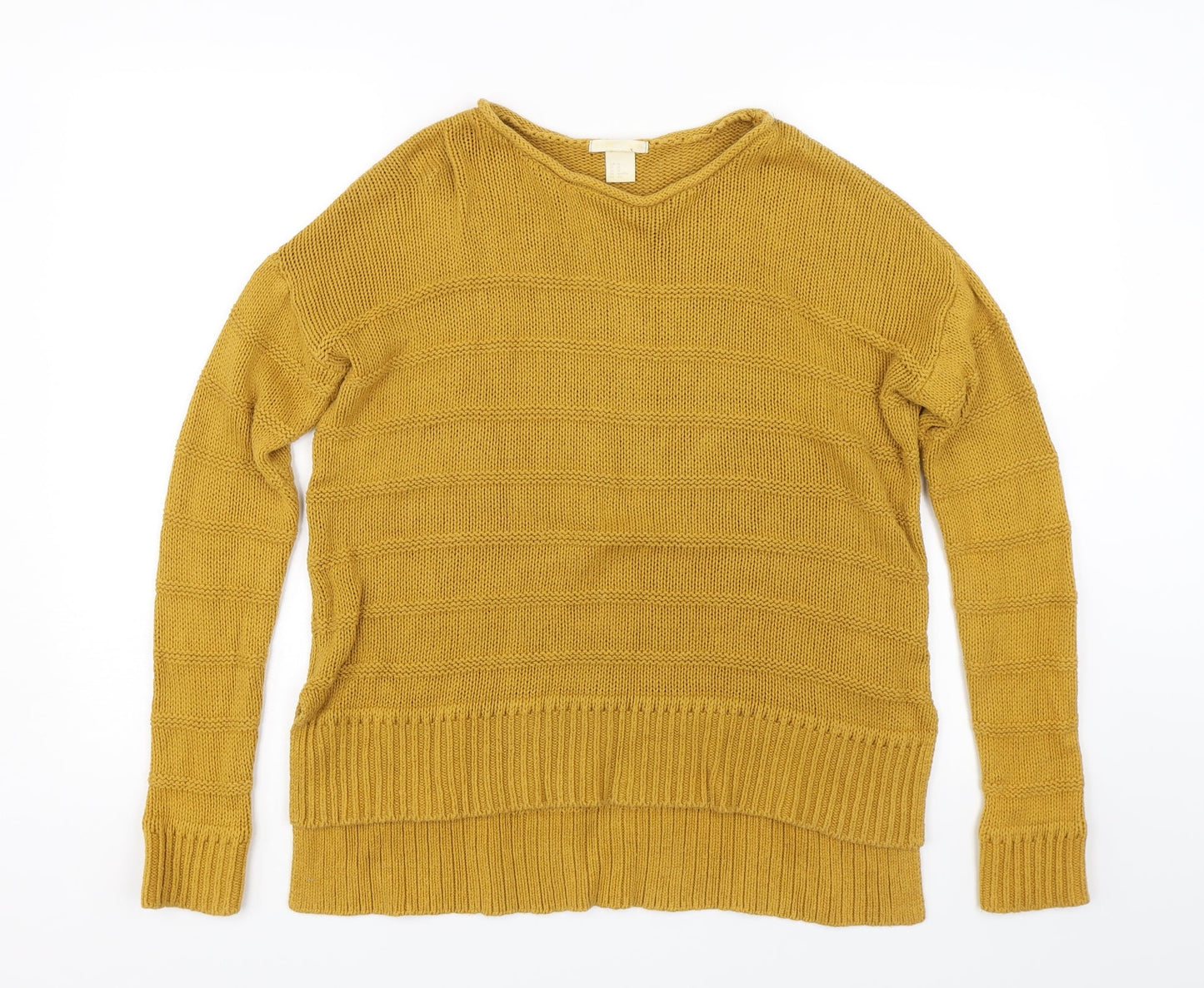 H&M Womens Yellow Striped Knit Pullover Jumper Size XS