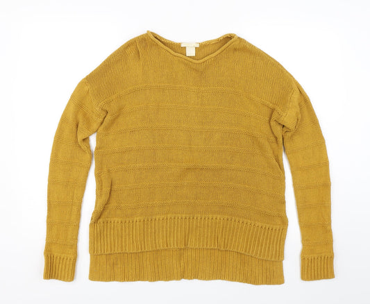 H&M Womens Yellow Striped Knit Pullover Jumper Size XS