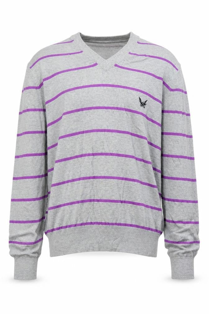 FCUK Mens Grey Striped  Pullover Jumper Size M