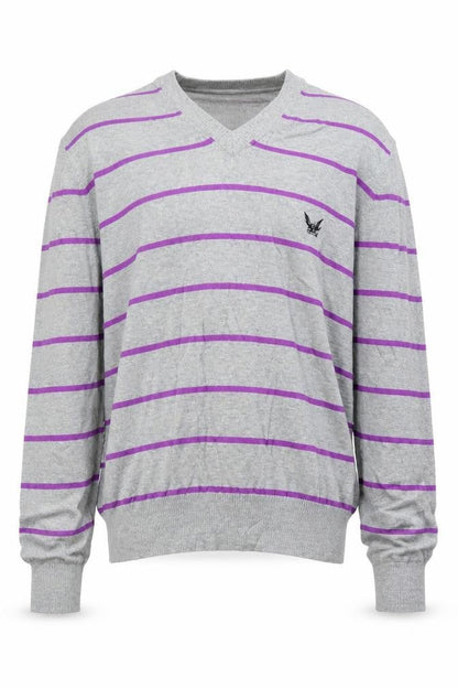 FCUK Mens Grey Striped  Pullover Jumper Size M
