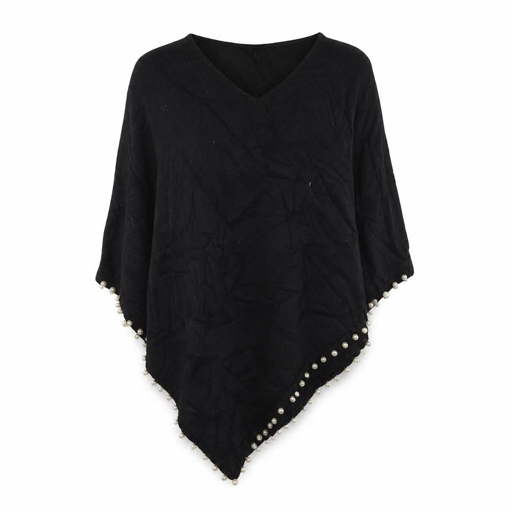 Bluoltre Womens Black   Pullover Jumper One Size  - Poncho, Pearls