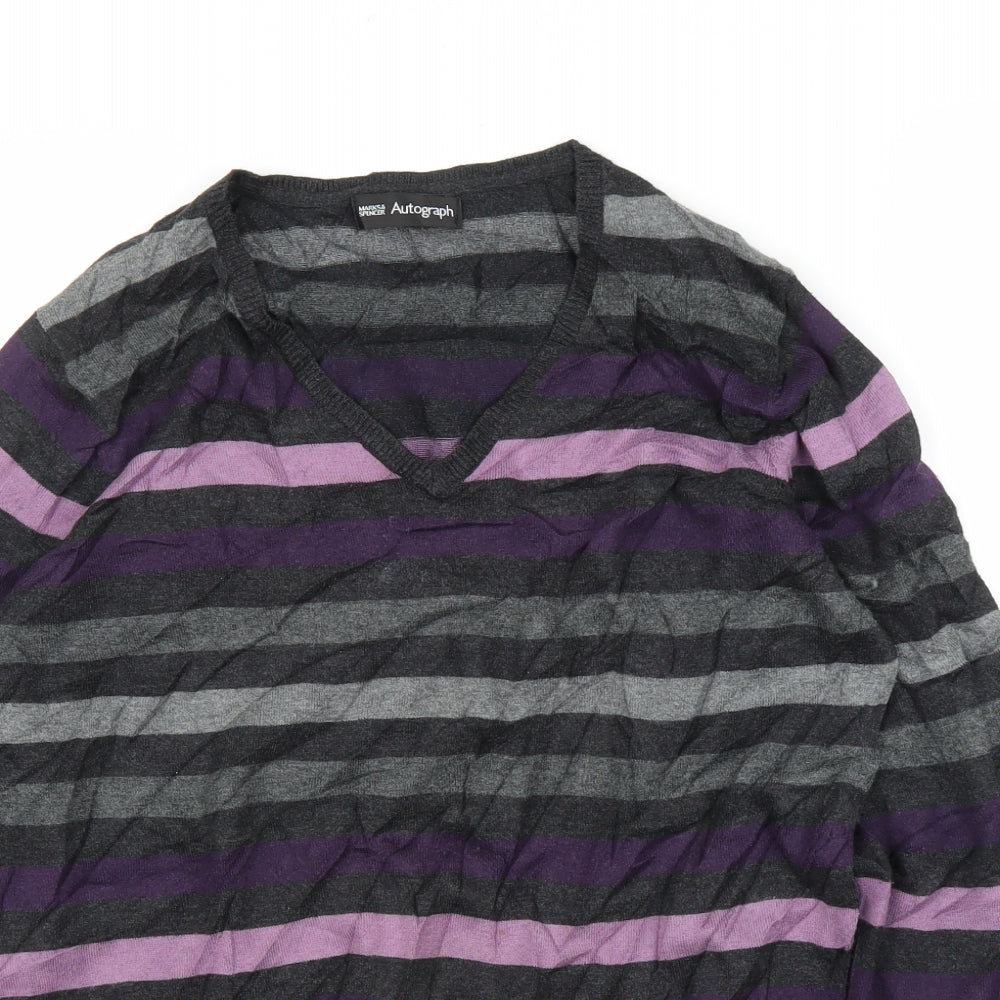 M&S Mens Purple Striped  Pullover Jumper Size S