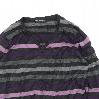 Marks & Spencer Mens Purple Striped  Pullover Jumper Size S