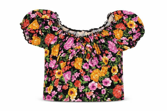 Select  Womens Black Floral  Basic T-Shirt Size L
