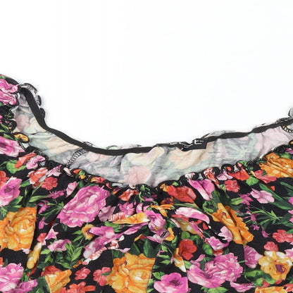 Select  Womens Black Floral  Basic T-Shirt Size L