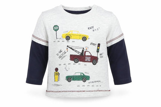 Front view of Matalan boys’ grey basic t-shirt, size 6-9, months