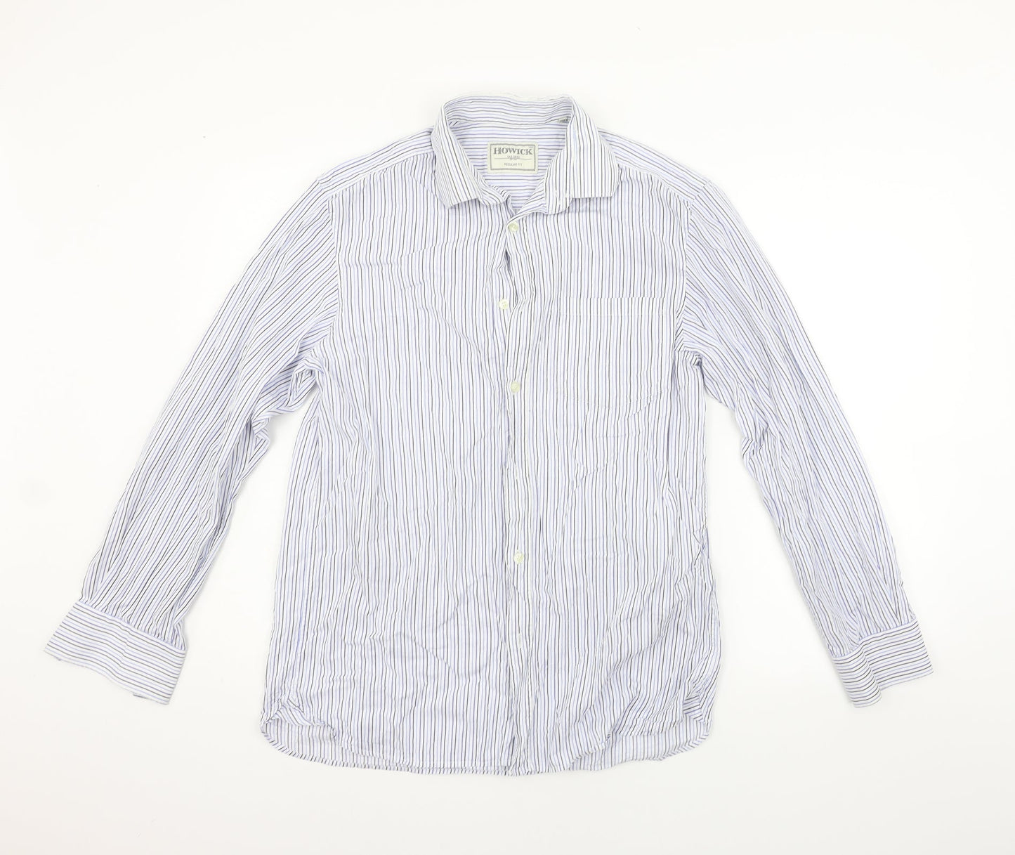 Howick Tailored Mens Blue Striped   Button-Up Size 15.5