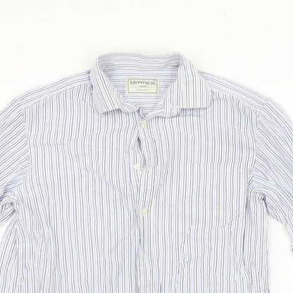 Howick Tailored Mens Blue Striped   Button-Up Size 15.5
