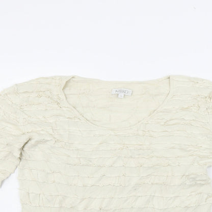 Close-up detail of Kaliko women’s beige jumper, size UK 18
