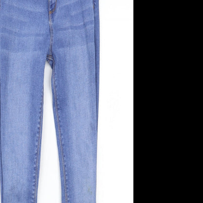 Close-up detail of Denim & Co. girls’ blue denim skinny jeans, size 9, years