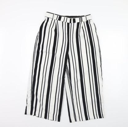 Additional front view of Only women’s white striped trousers, size UK 12, 30-inch leg