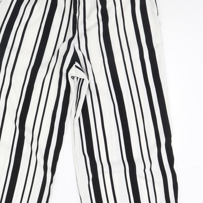 Brand and care label for Only women’s white striped trousers, size UK 12, 30-inch leg