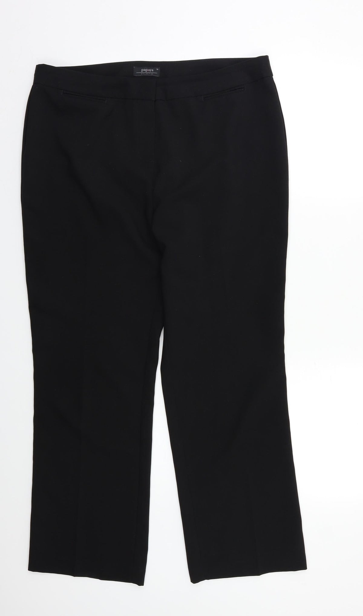 Additional front view of Papaya women’s black dress pants trousers, size UK 14, 26-inch leg