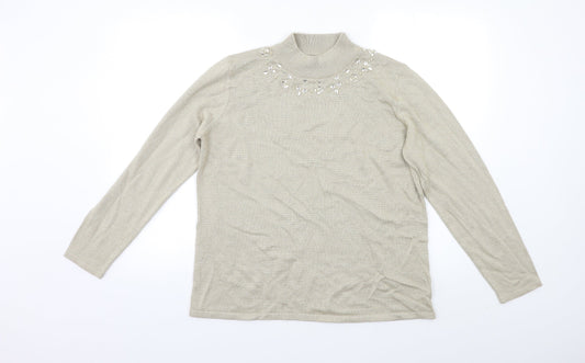 Bonmarché Womens Beige   Pullover Jumper Size M  - Embelished Neckline