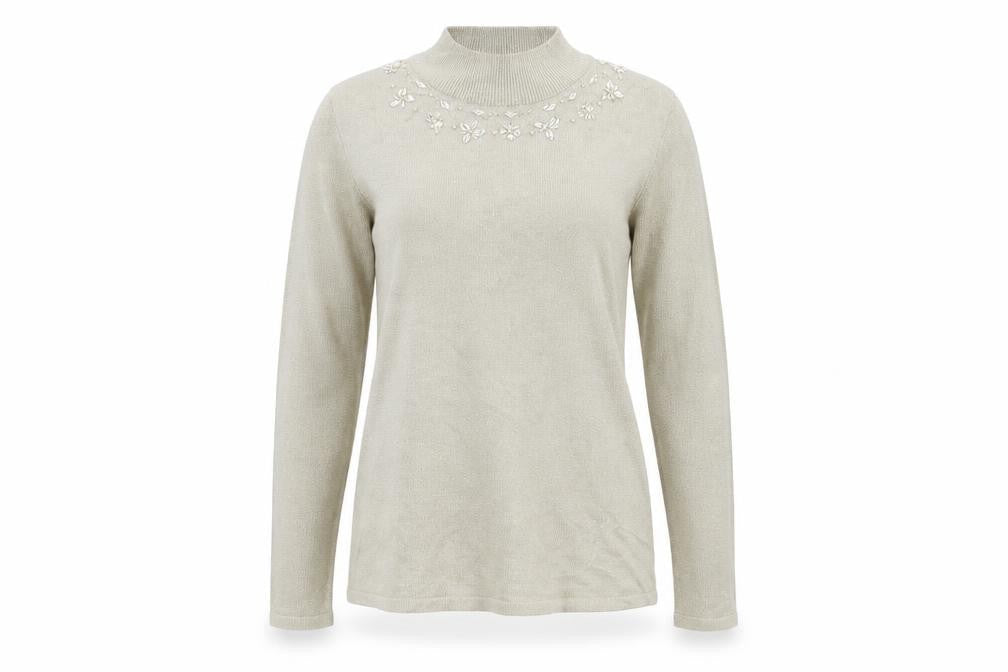 Bonmarché Womens Beige Pullover Jumper Size M - Embelished Neckline