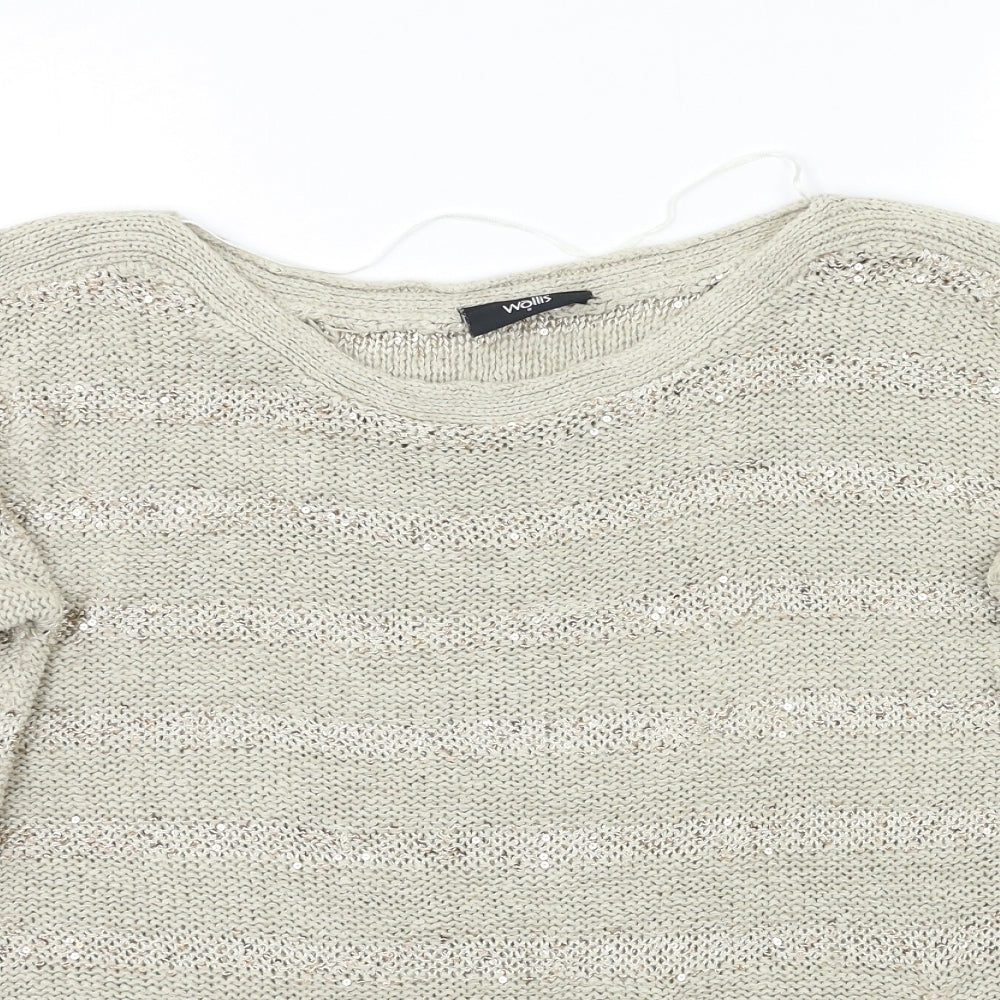 Wallis Womens Beige Striped  Pullover Jumper Size S  - Sequin