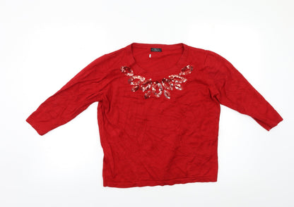 Bonmarché Womens Red Pullover Jumper Size S - Embelished Neckline