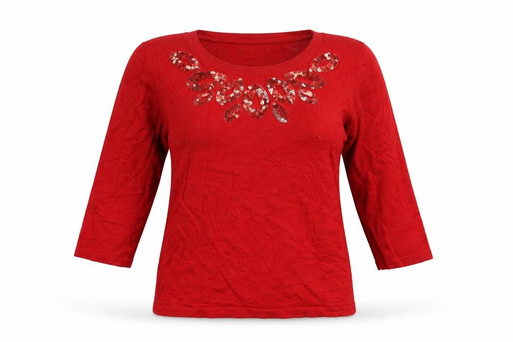Bonmarché Womens Red Pullover Jumper Size S - Embelished Neckline