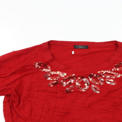 Bonmarché Womens Red Pullover Jumper Size S - Embelished Neckline