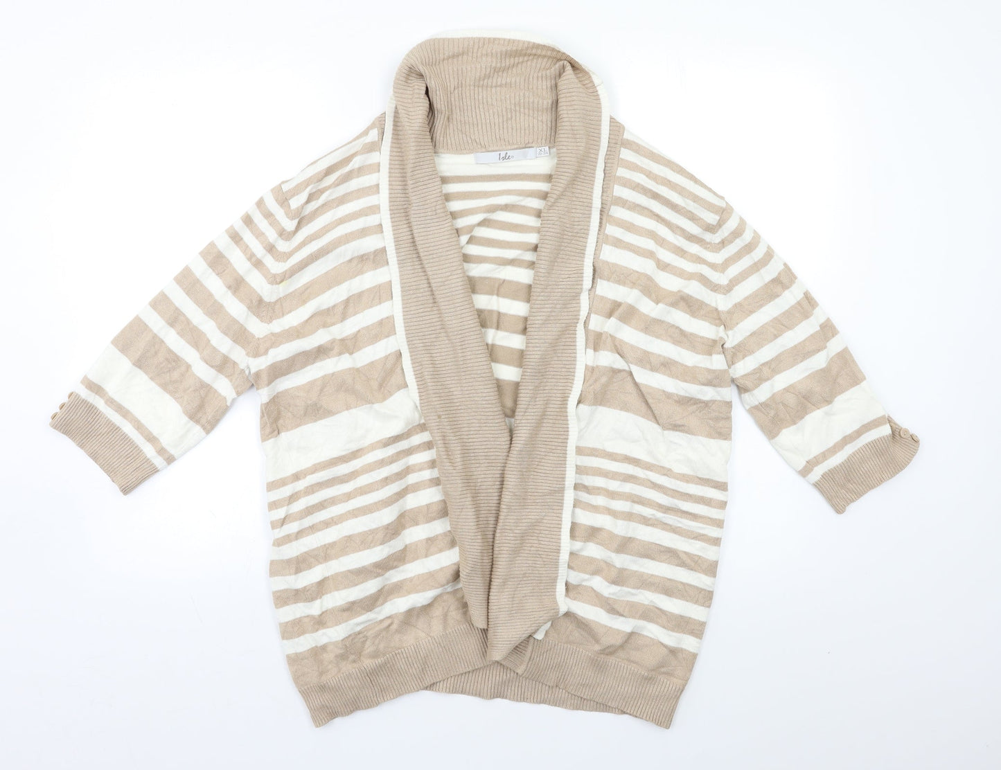 Isle Womens Beige Striped  Cardigan Jumper Size XL