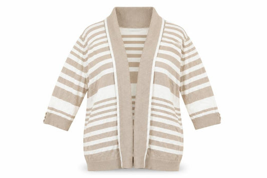 Isle Womens Beige Striped  Cardigan Jumper Size XL
