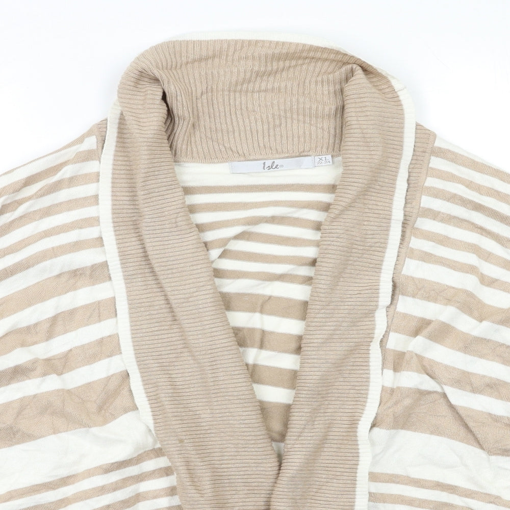 Isle Womens Beige Striped  Cardigan Jumper Size XL