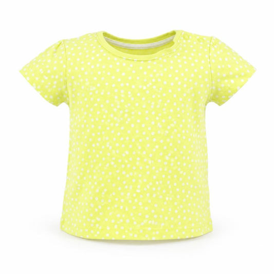 Front view of Primark Baby Yellow Polka Dot Basic T-Shirt, size 6-9, Months
