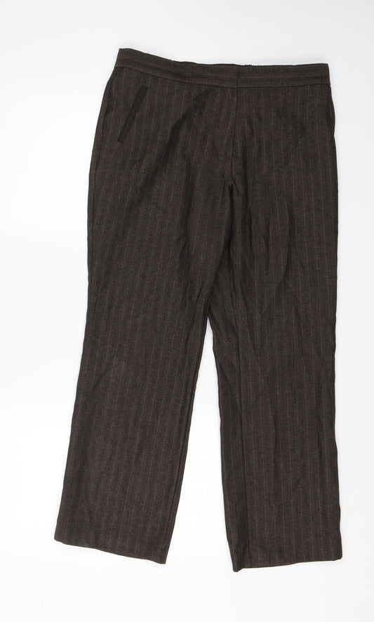 M&S Womens Brown Striped  Dress Pants Trousers Size 12 L26 in
