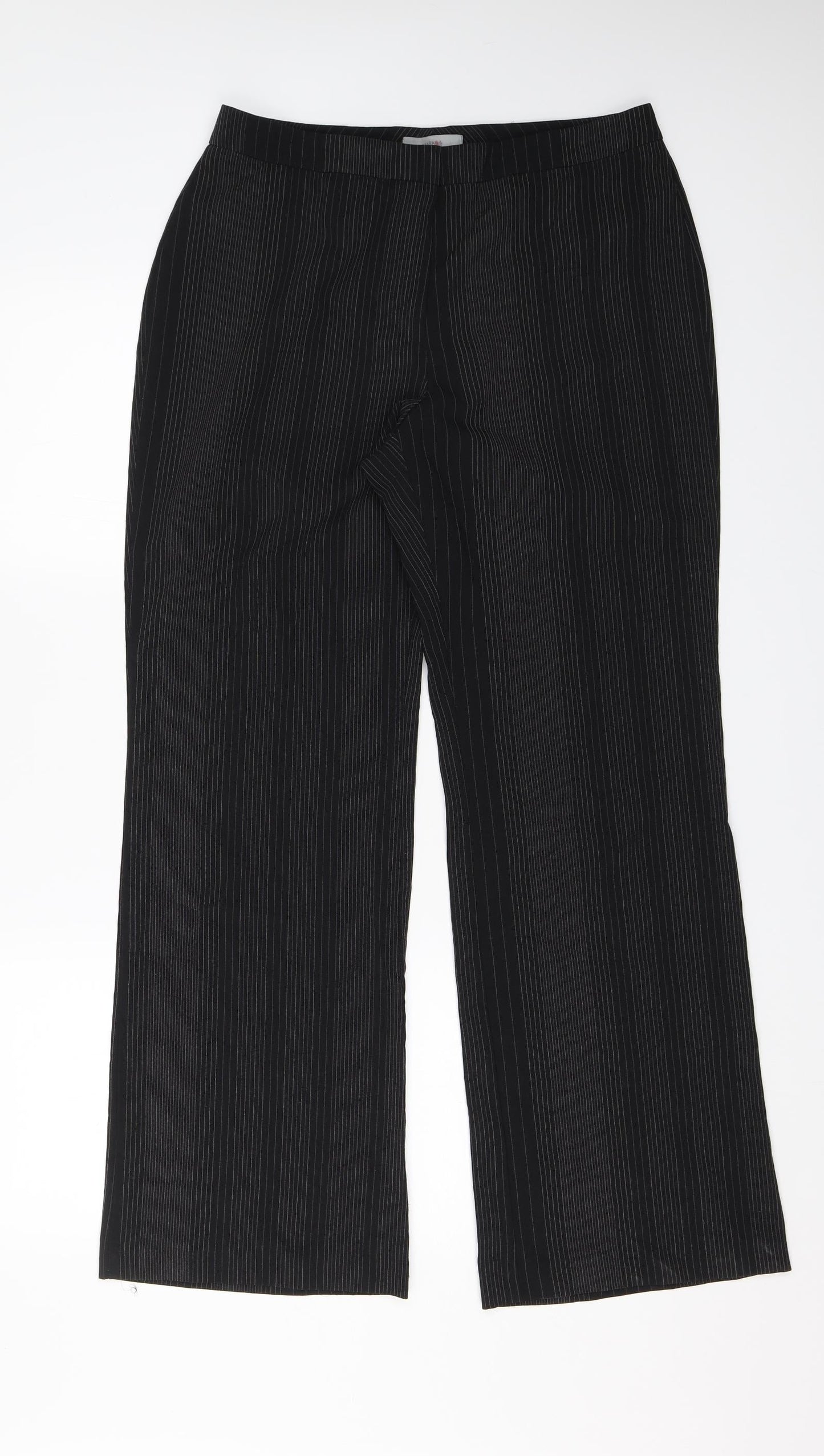 Marks and Spencer Womens Black Striped  Dress Pants Trousers Size 14 L28 in