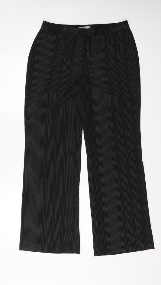 Marks and Spencer Womens Black Striped  Dress Pants Trousers Size 14 L28 in